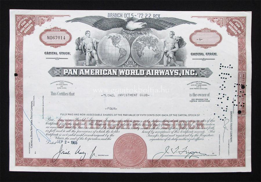 Pan American World Airways (Pan Am) 4 r�szv�ny 1965 - l�git�rsas�g